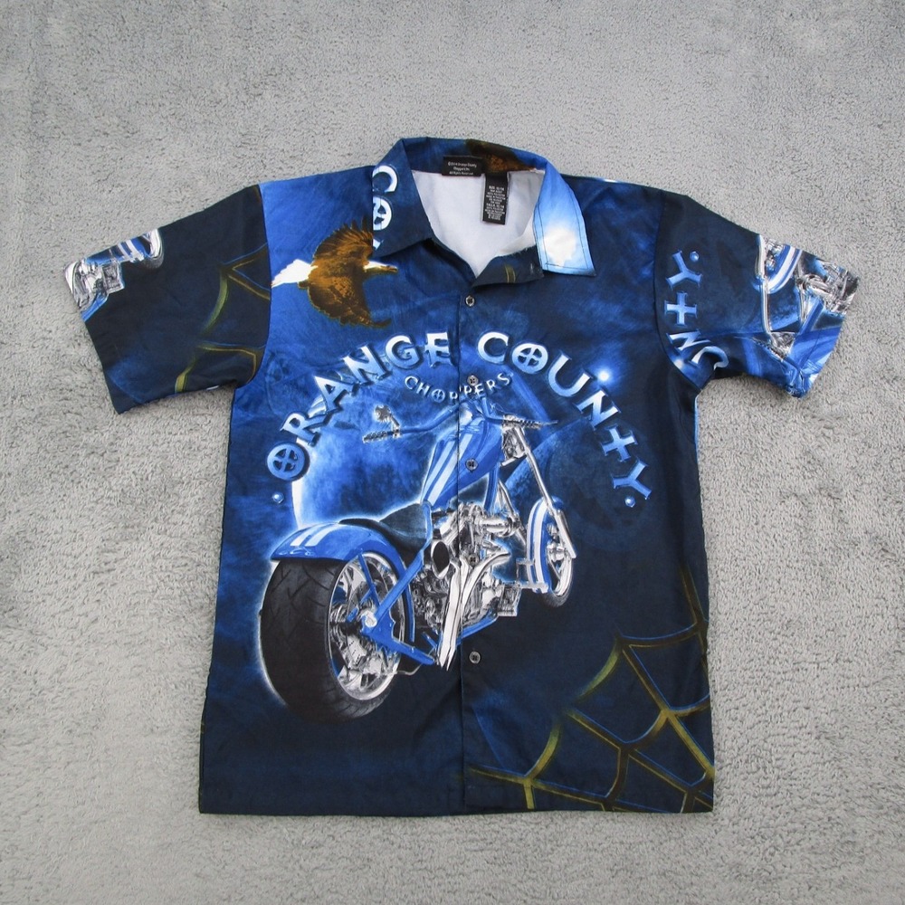 Orange County Choppers Kids Shirt Size 12/14 Blue Motorcycle Eagle Graphic OCC